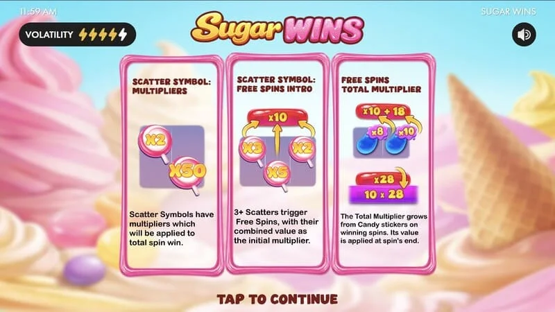 Sugar Wins - menu utama slot